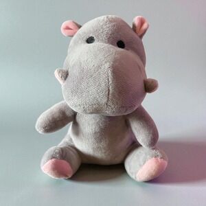 Fun Express Plush Hippo Gray Pink Stuffed Animal Toy 8" Soft Cuddly Hippopotamus